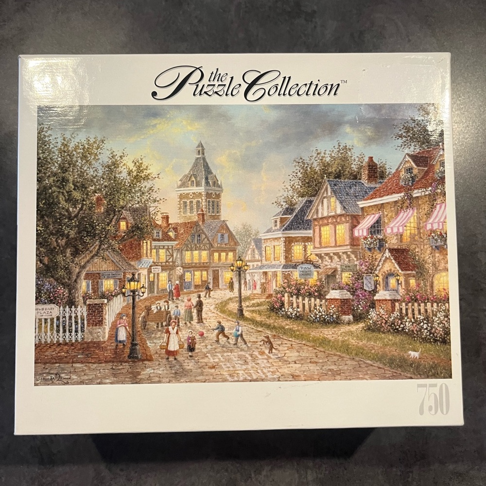 Gray and White Puzzle of a Quaint Village Scene